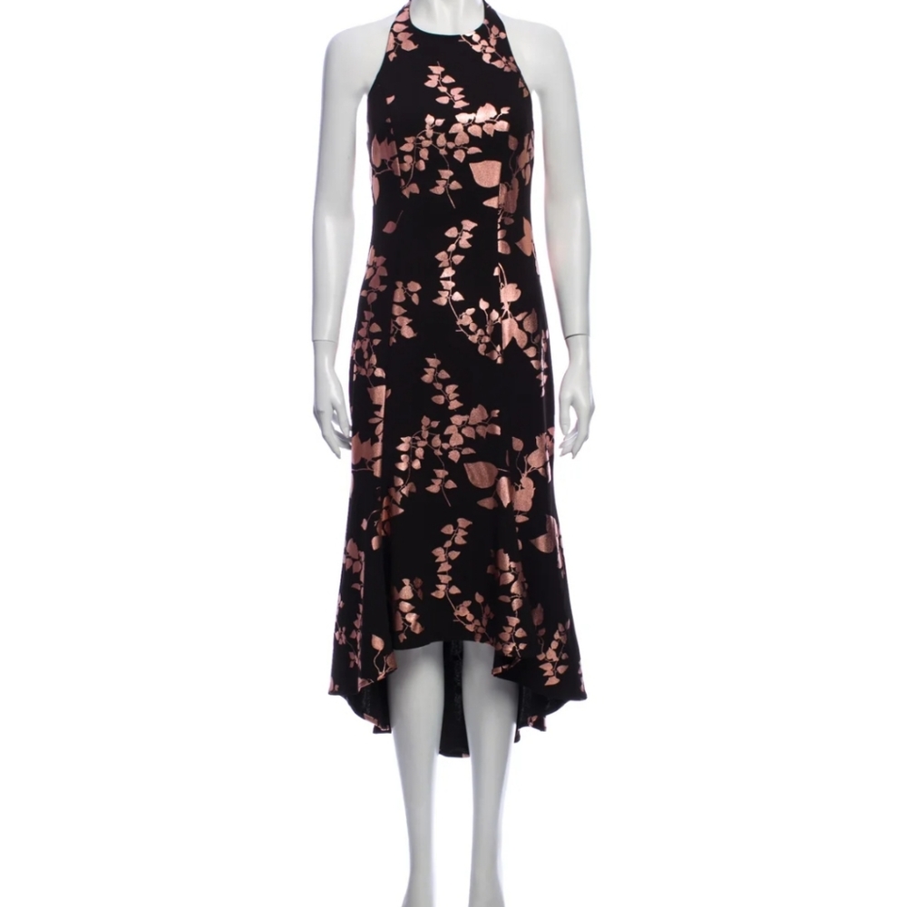 Badgley Mischka Black Dress with Rose Gold Floral Print - Picture 5 of 10
